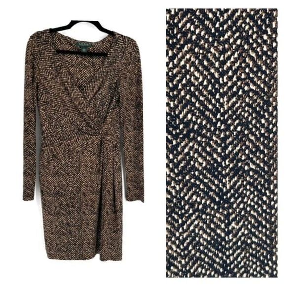 Lauren Ralph Lauren Snake Print Ruched Wrap Dress Size 4 Career Faux wrap small - Picture 1 of 15
